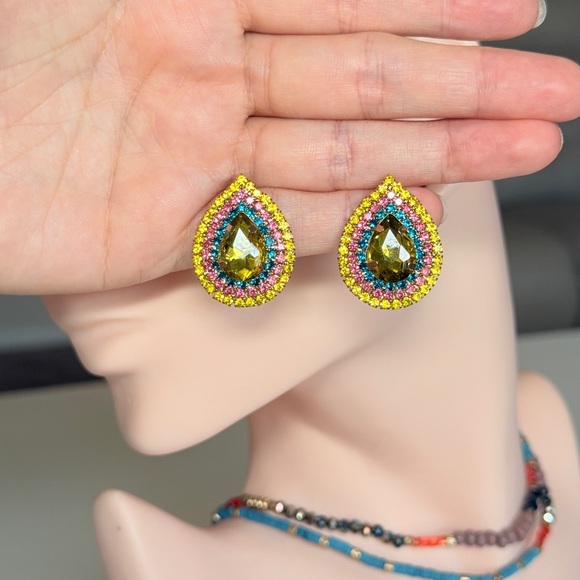 Anthropologie Jewelry - Multicolor Teardrop Crystal Stud Earrings